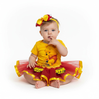 Body Bebê Ursinho Pooh + Laço + Saia Tutu - Mesversário Temáticos em Oferta na Shopee
