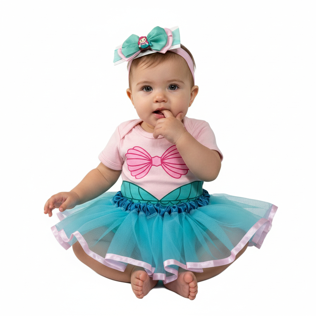Body Bebê Menina Princesa Sereia  +  Laço + Saia Tutu - Mesversário Temático em Oferta na Shopee