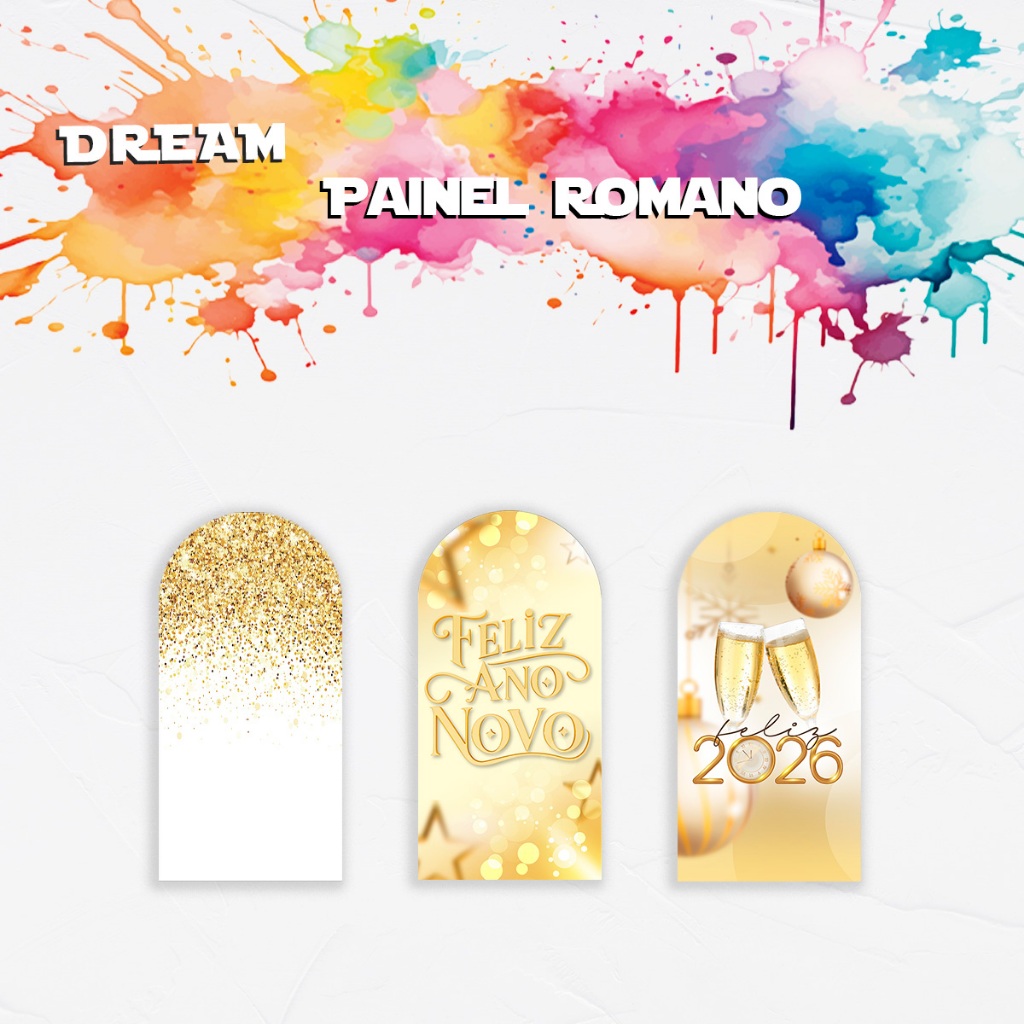 Capa Para Painel Romano Tematico Ano Novo 2026 Branco Dourado Decoração Cenario Fotografia 2m x 1m