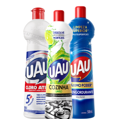 Pack 3un Multiuso 500ml UAU Limão, Cloro Ativo e Desengordurante em Oferta na Shopee