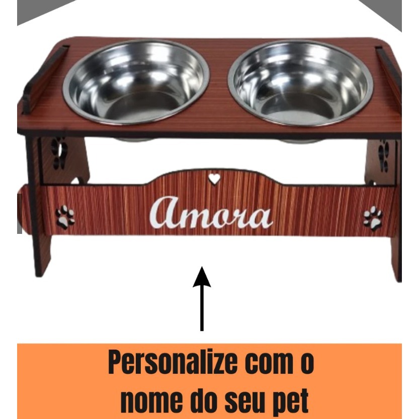 Comedouro PERSONALIZADO Elevado Para Cachorro e Gato Tigelas Inox em Oferta na Shopee