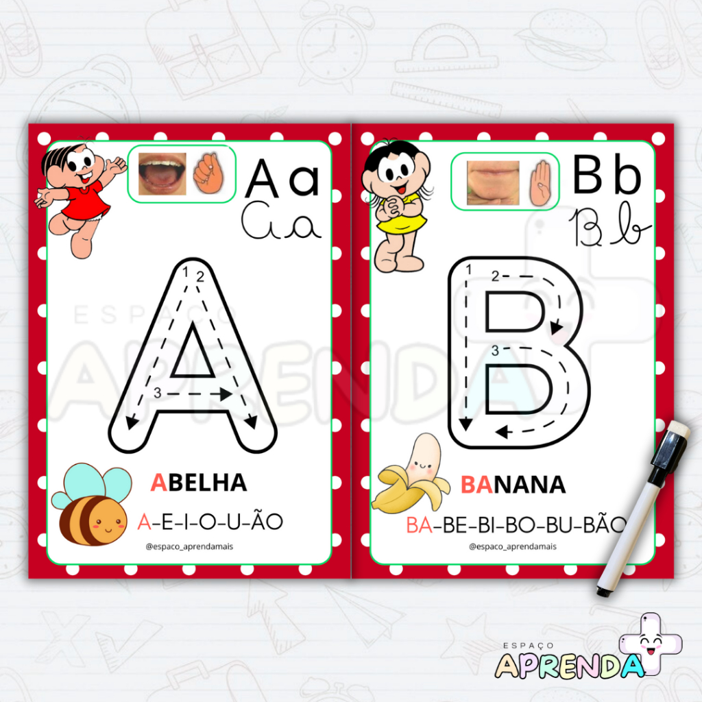 ALFABETO ESPECIAL COORDENAÇÃO MOTORA PLASTIFICADO – T. DA MONICA (COM CANETA) em Oferta na Shopee