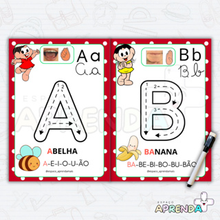 ALFABETO ESPECIAL COORDENAÇÃO MOTORA PLASTIFICADO – T. DA MONICA (COM CANETA) em Oferta na Shopee