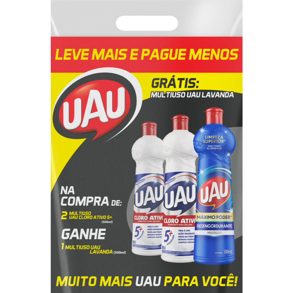 Limpador Multiuso UAU Pack Lavanda e Cloro Ativo 500ml em Oferta na Shopee