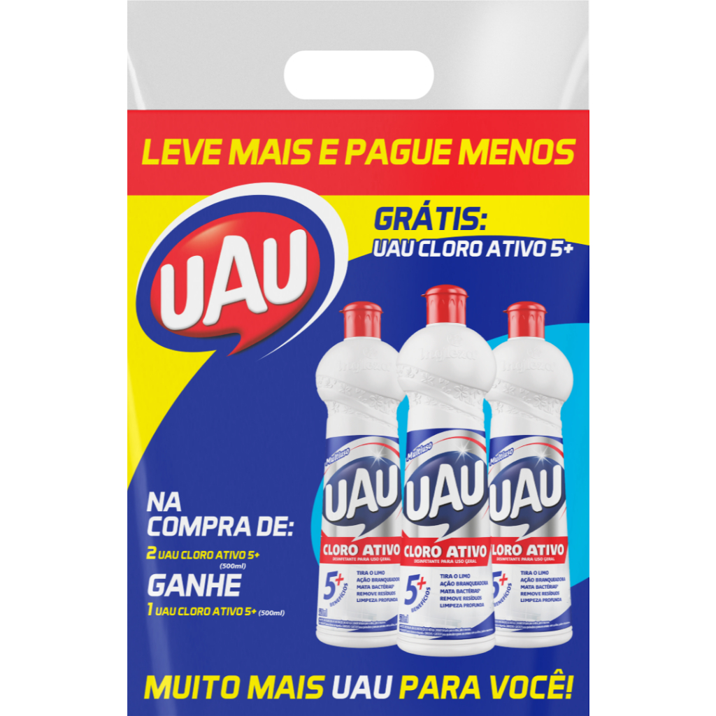 Pack 3un Multiuso Uau Cloro Ativo 500ml em Oferta na Shopee