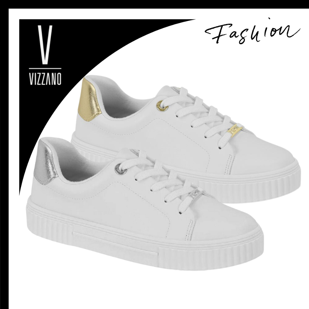 Tênis Feminino Branco Vizzano Estiloso Detalhe Metalizado Plataforma Casual Confortável Original