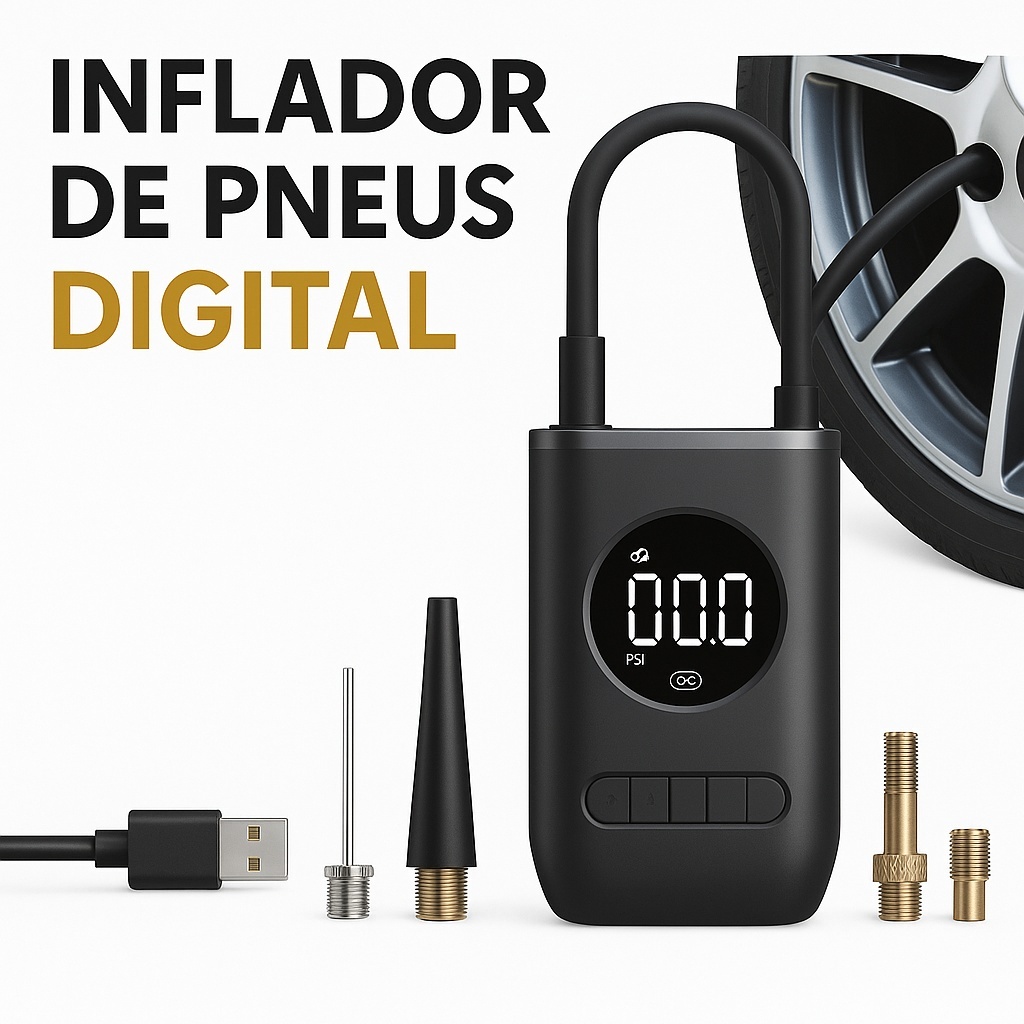 Compressor de Ar Portátil Digital Inflador Elétrico para Carro Moto Bike Bola Piscina 150PSI