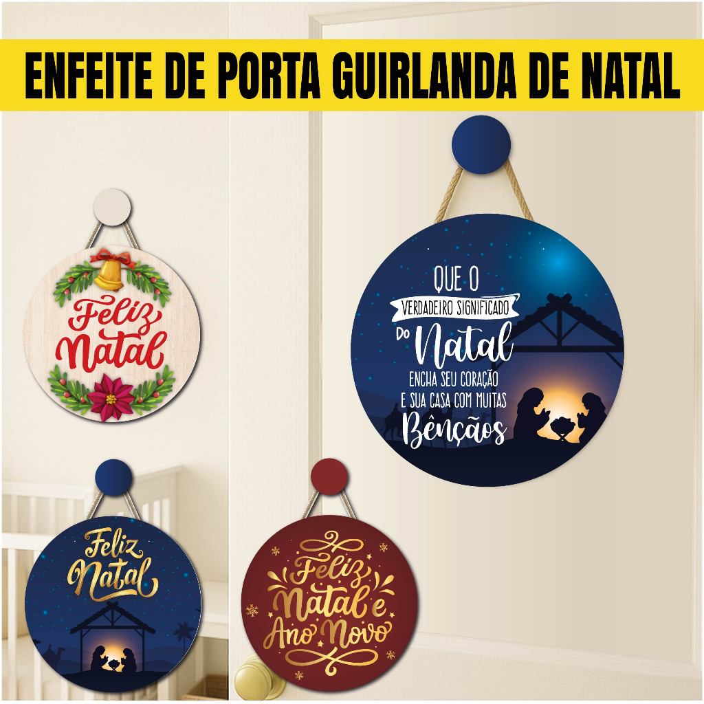 Enfeite Porta Casa Feliz Natal + Pendurador Incluso, Decoração Sala, Guirlanda Natalina, Manjedoura