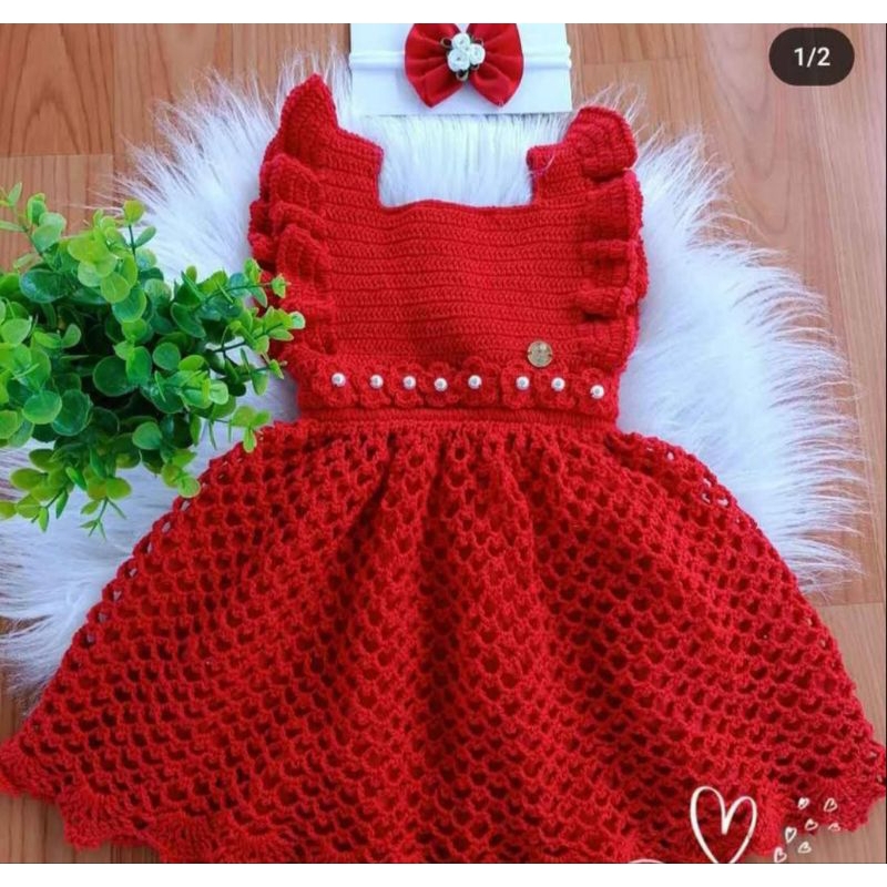 vestido + lacinho de crochê para bebês e crianças feito a mão todas as cores um luxo para sua princesa