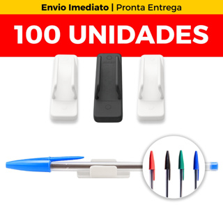 Kit 100x Prendedores de Canetas Padrão BIC Canetafix Branco em Oferta na Shopee