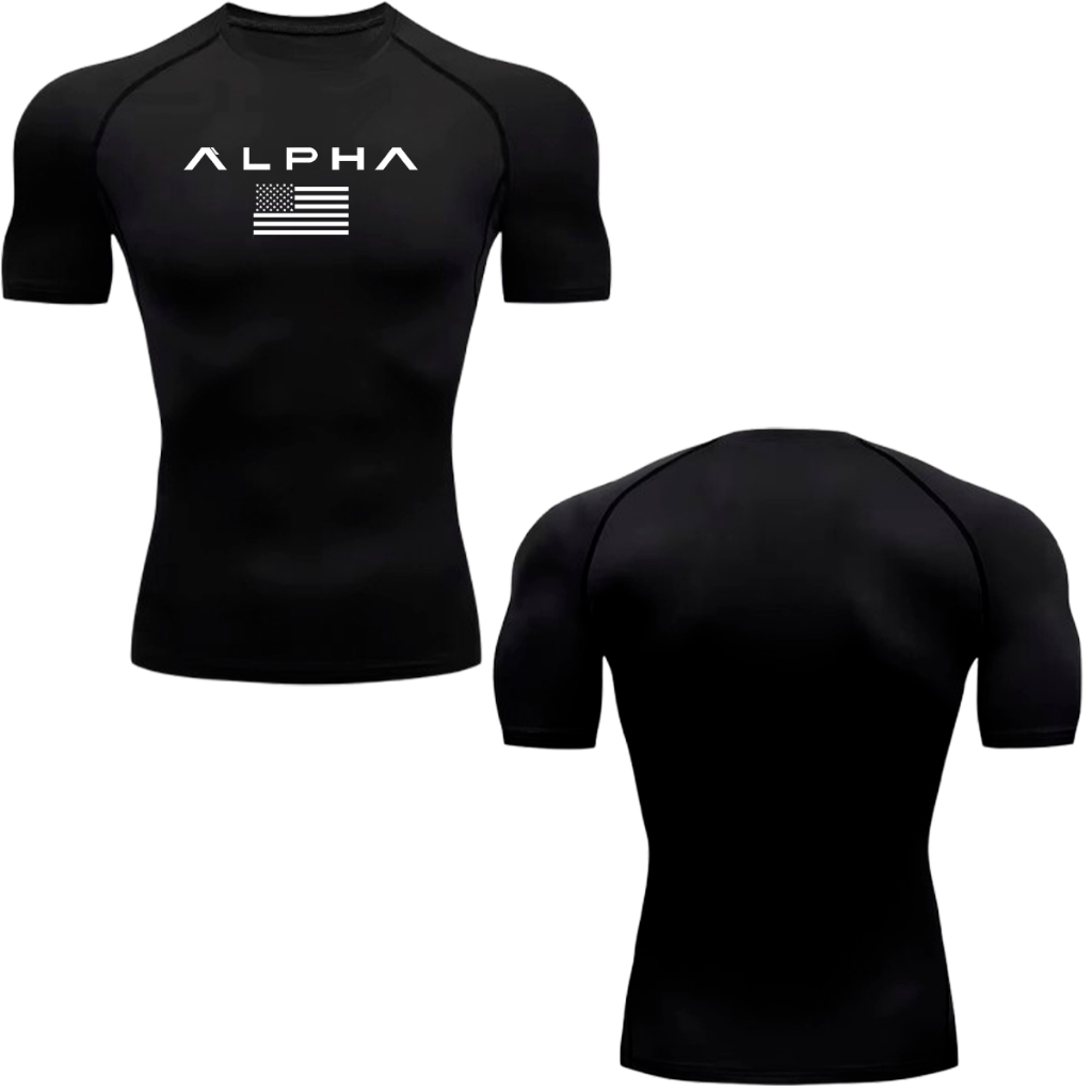 Camiseta de Compressão Academia Treino Proteção Térmica UV+ Alpha Sigma Homem Masculino Gym Fitness