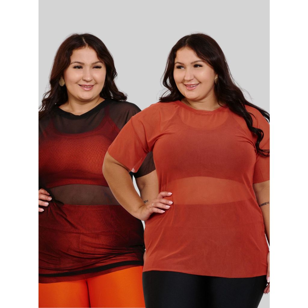 KIT 2 Blusa de Tule Plus Size Academia Fitness 11202 em Oferta na Shopee