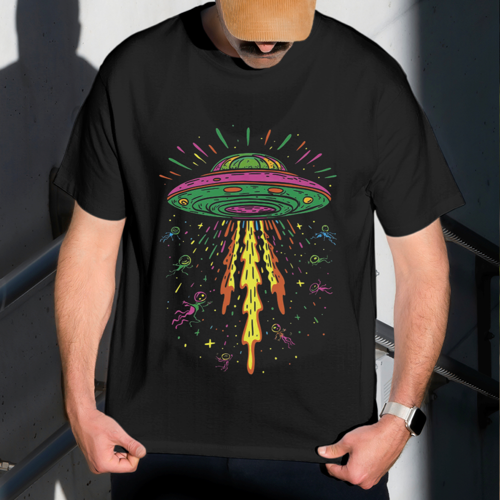 Camiseta Masculina Estampa Ovni Alien 100% Algodão Estilo Conforto Diário Do Tamanho P ao GG