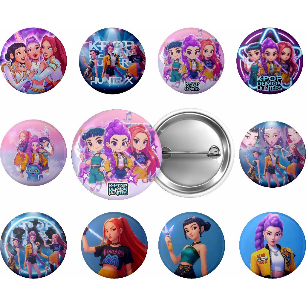 Kit 10 Botton 3,5cm Broches Personalizados - Guerreiras Kpop Demon Hunters