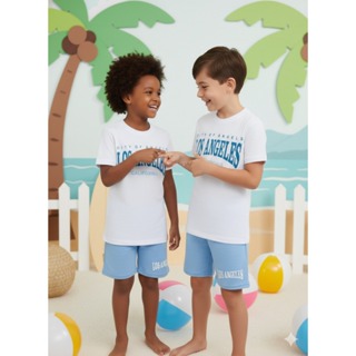 Conjunto Infantil Masculino de Verão - Camiseta e Short Fresquinho | Tamanho 2 ao 12 em Oferta na Shopee