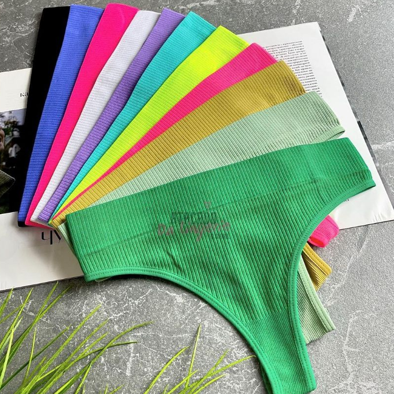 Kit 10/6/4/5/2 Tanga Fio Canelada Poliamida Calcinha Cintura Alta Pala Dupla Lingerie Feminina em Oferta na Shopee