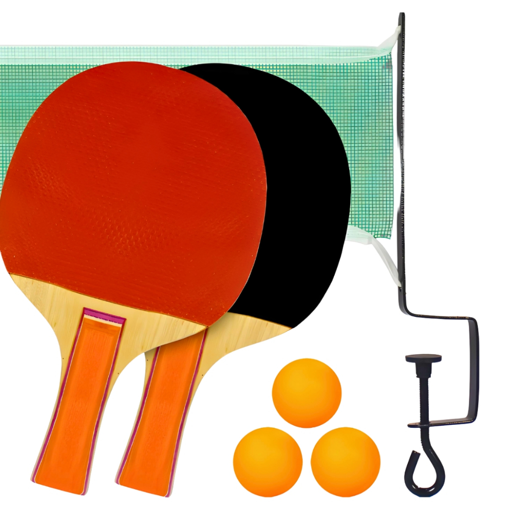 Kit Tênis de Mesa com 2 Raquetes 3 Bolinhas e Rede Completa Para Jogar Ping Pong