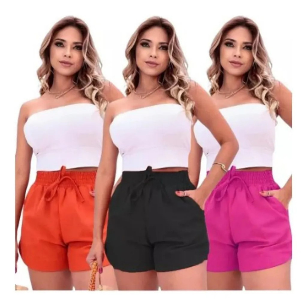 Kit 3 Shortinho Duna Feminino Soltinho Bermuda Curta Verão