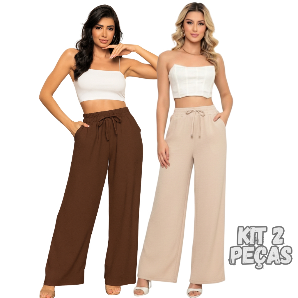 Kit 2 Calça Feminina Pantalona de Amarrar Duna