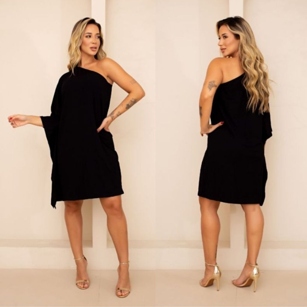 Vestido Morcego Um Ombro Só Elegante Soltinho Confortável Casual Moda Feminina