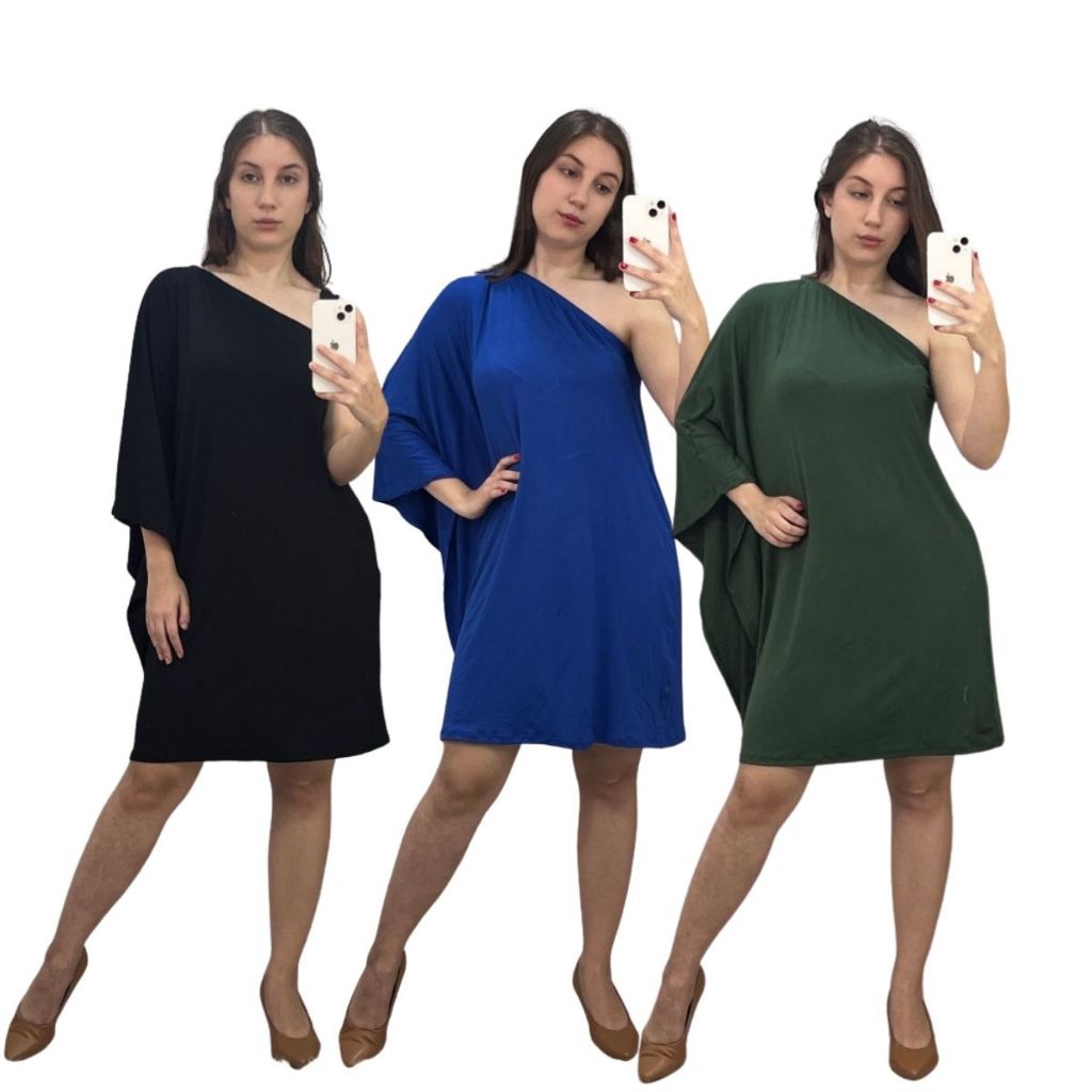 Vestido Um Ombro Só Morcego Confortável Soltinho Elegante Casual Moda Feminina