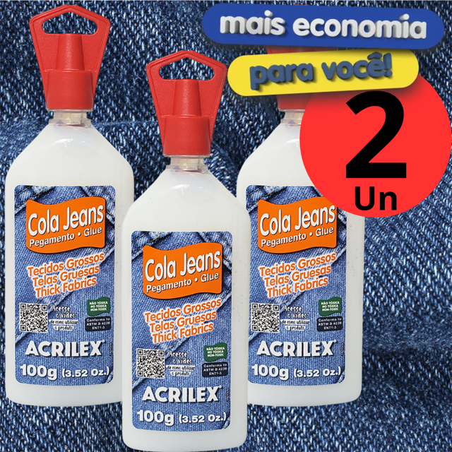 Cola Pano Jeans Acrilex Cola para Tecidos Grossos Lonas Artesanato Costura 1 ou 2 unidades
