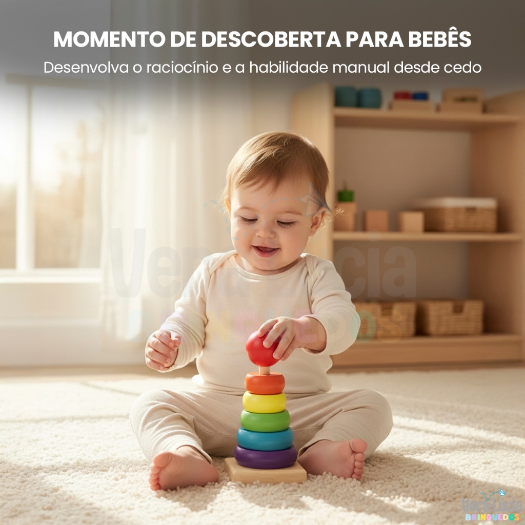 Torre de Argolas Montessoriana Brinquedos Educativos 3 Anos Coordenação Motora Infantil Autismo