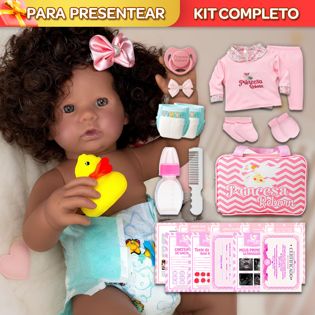 Boneca Bebê Reborn Silicone Negra Pode Dar Banho + Itens Bolsa em Oferta na Shopee