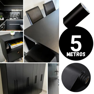 Papel Adesivo Preto Lavável – Rolo 5 Metros para Parede e Envelopamento de Eletros, Móveis e Paredes em Oferta na Shopee