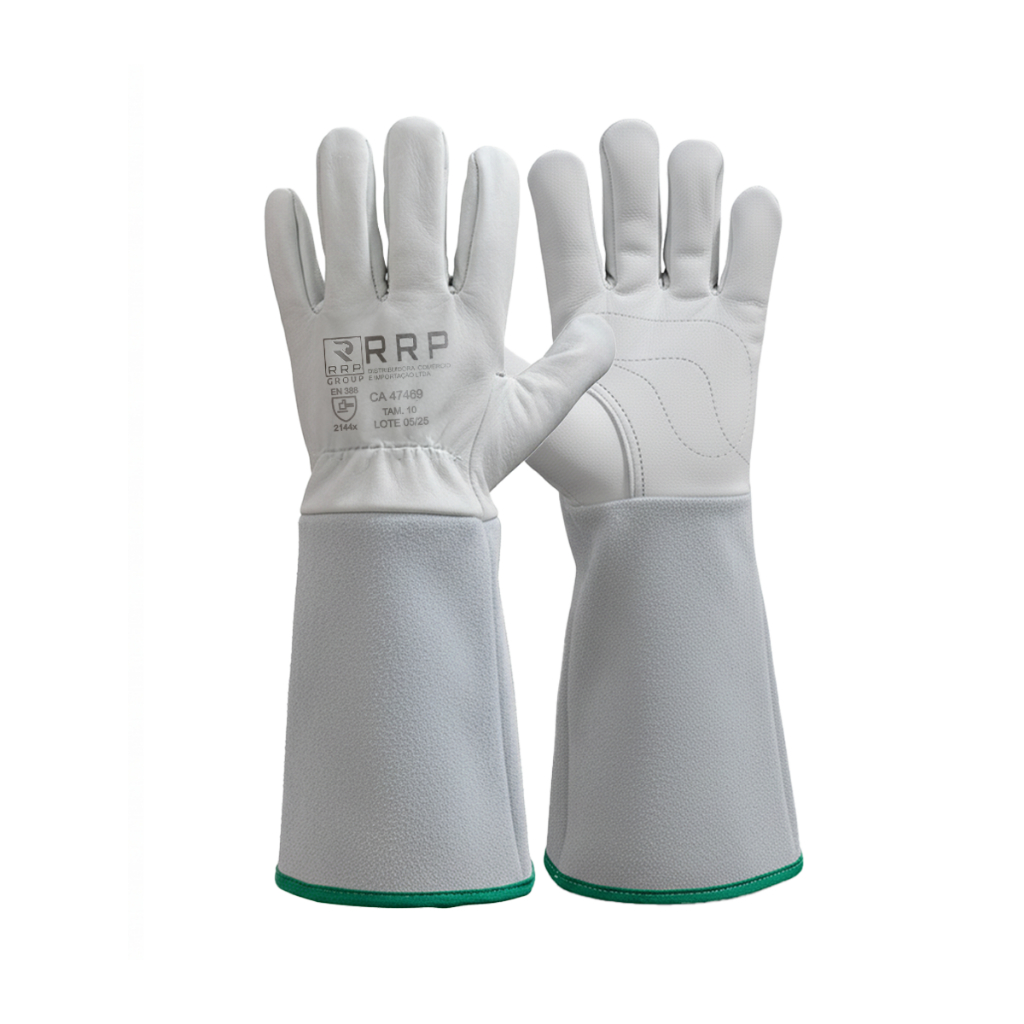Luva Segurança Couro Vaqueta e Vaqueta Raspa Cano Longo Reforçada Soldador Trabalho Proteção RRP em Oferta na Shopee