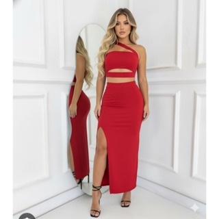 Conjunto NUEVA VERVE GRINGA  - Saia Fenda Lateral + Cropped -SUPLEX PREMIUM ( NÃO FICA TRANSPARENTE)Moda Festa Balada em Oferta na Shopee