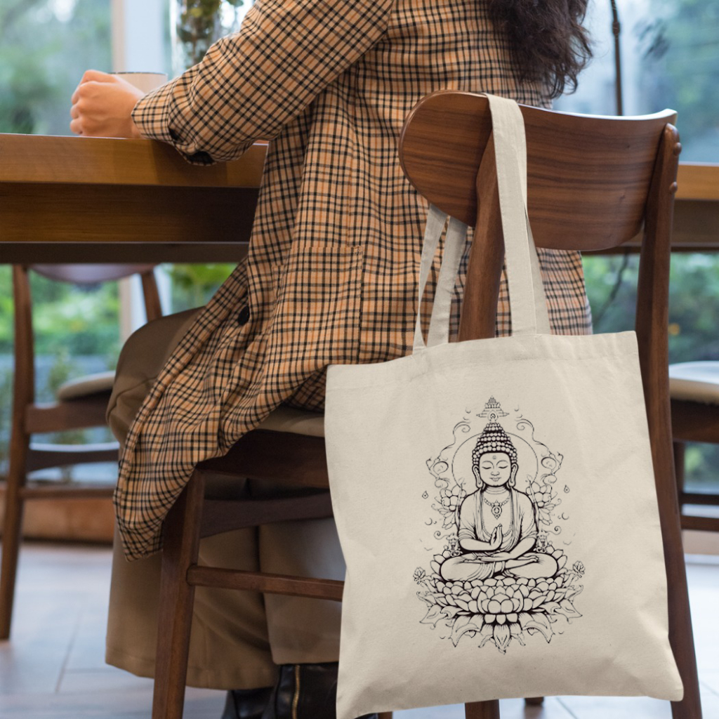 Ecobag Estampa Buda Detalhada 100% Algodão Tecido Reforçado Sacola Espaçosa Praticidade e Conforto