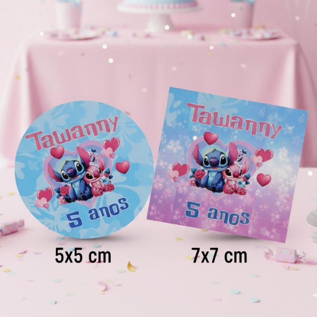 40 Tags Etiqueta Adesivas Rotulo lembrancinha aniversario, festa infantil, stitch e angel personalizada