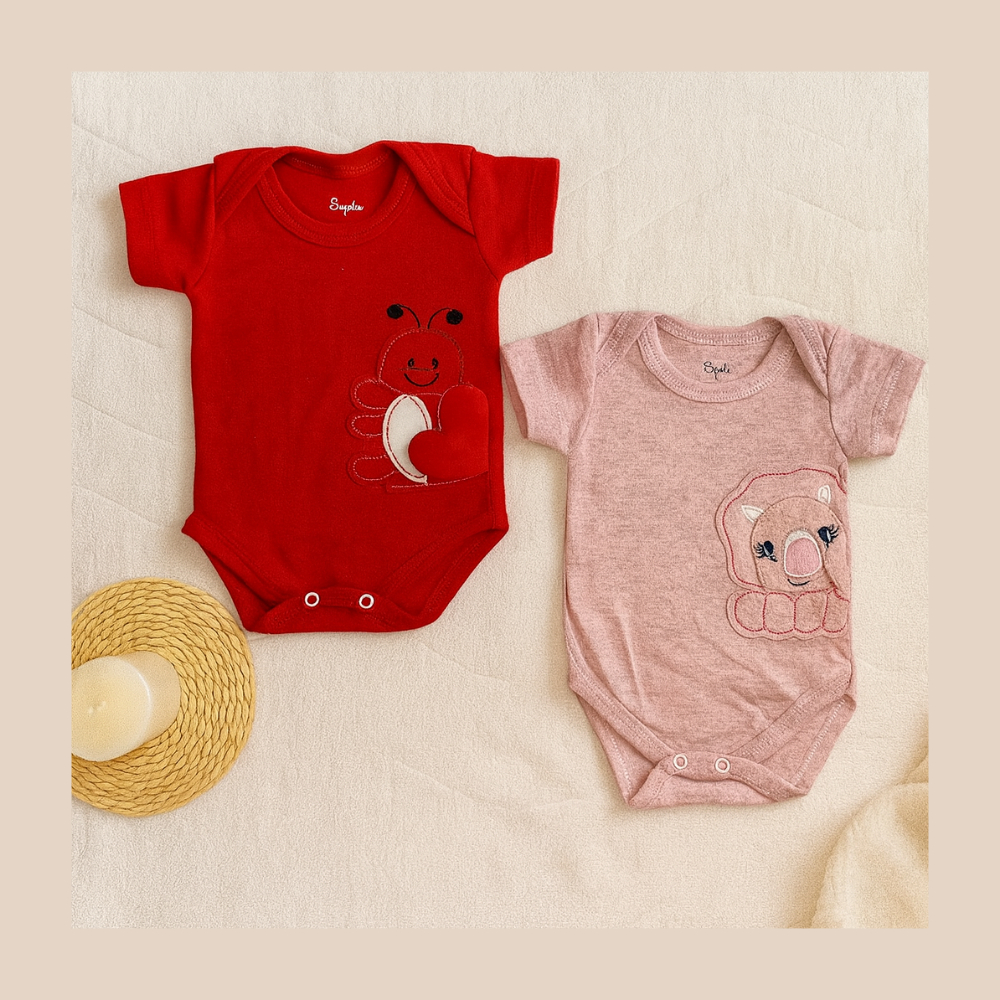 Kit 02 Peças Bodie Body Bebe Manga Curta Estampado Infantil