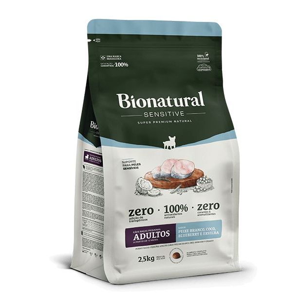 Bionatural Prime Cães Sensitive Raças Pequenas Adulto Sabor peixe branco 2,5kg