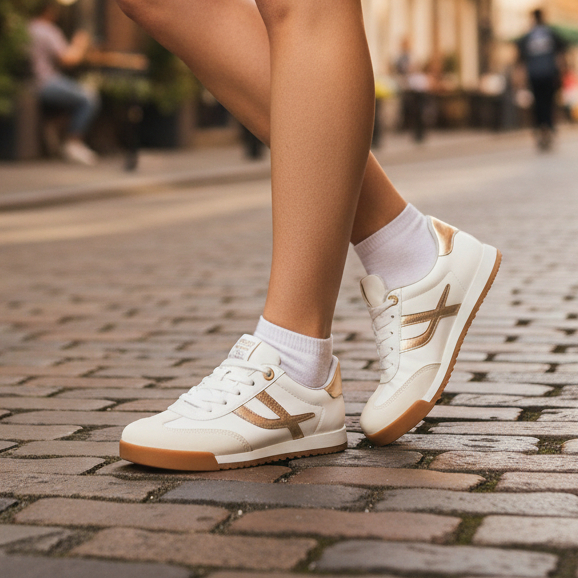Tênis Feminino Via Marte Casual Sola Reta Branco e Dourado Leve Macio Confortável Original em Oferta na Shopee