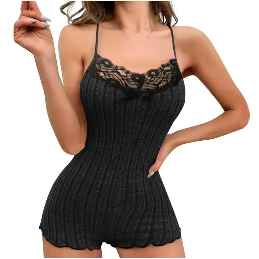 Borboleta linda volta pijamas Homewear estilo europeu americano renda costura pijamas de uma peça em Oferta na Shopee