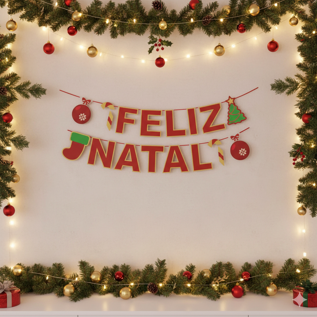 Faixa Feliz Natal 3 Metros Decoração Vermelha e Verde