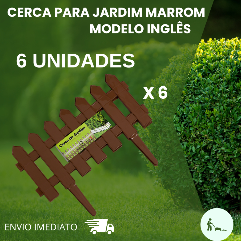 Cerca para Jardim Decorativa Modelo Inglês Marrom  Kit com 6 Peças (2,46m) Resistente ao Sol e Chuva