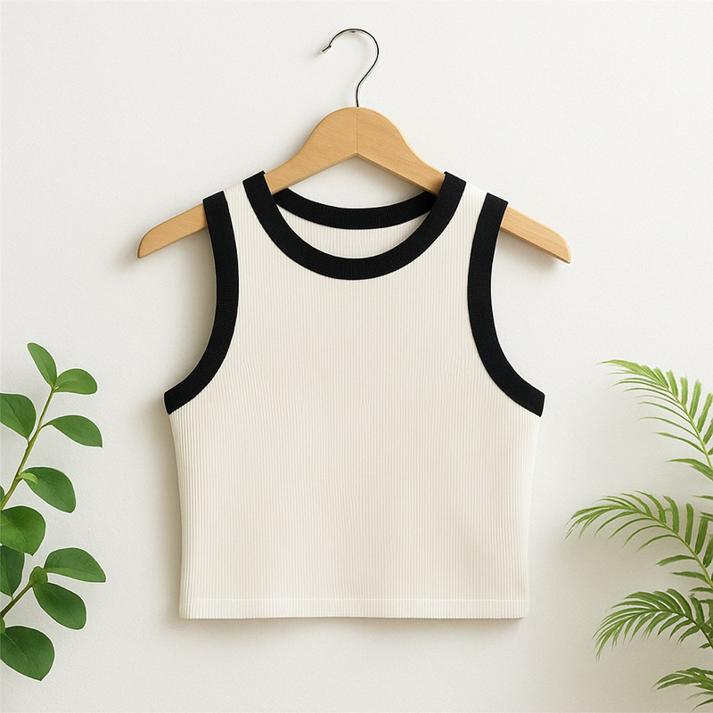 Kit 2 Cropped Canelado Top Blogueira  Feminino Blusinha Feminina Curta Marrom Regata Alça  Bicolor