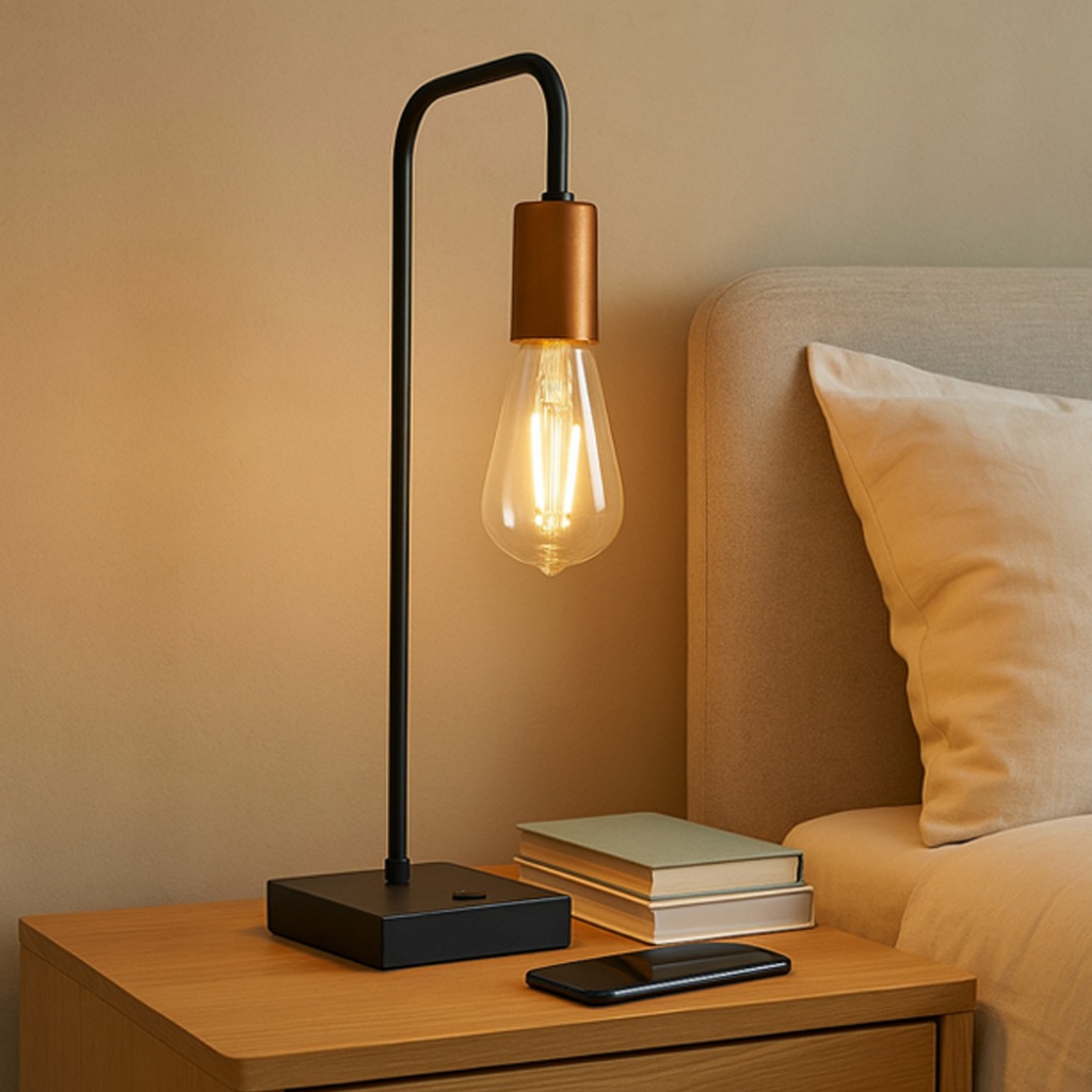 Imagem Abajur Luminária de Mesa Moderno Curvado alumínio Preto e Cobre Para Decoração iluminação Casa