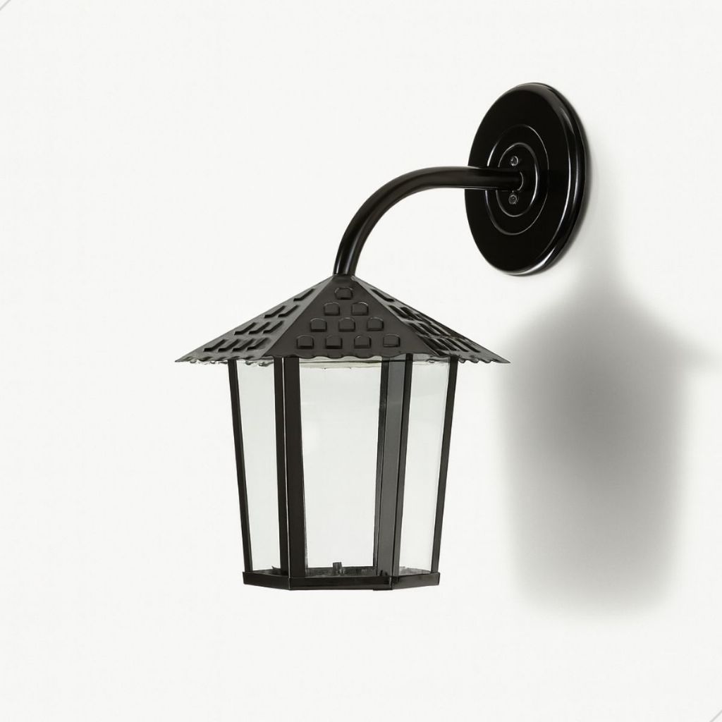 Arandela Luminária Sextavada Preta Bivolt 110v 220v Colonial Decorativa Parede Vidro Transparente