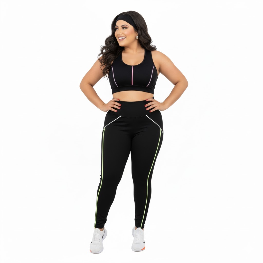 Conjunto Fitness Feminino Calça Legging Top Plus Size veste 48