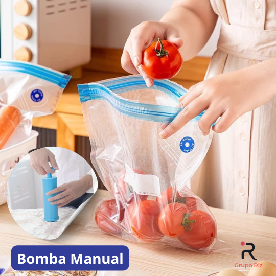 Kit 5 ou 10 Sacos Organizador a Vácuo com Bomba Manual Conservar Alimentos Frescos em Oferta na Shopee