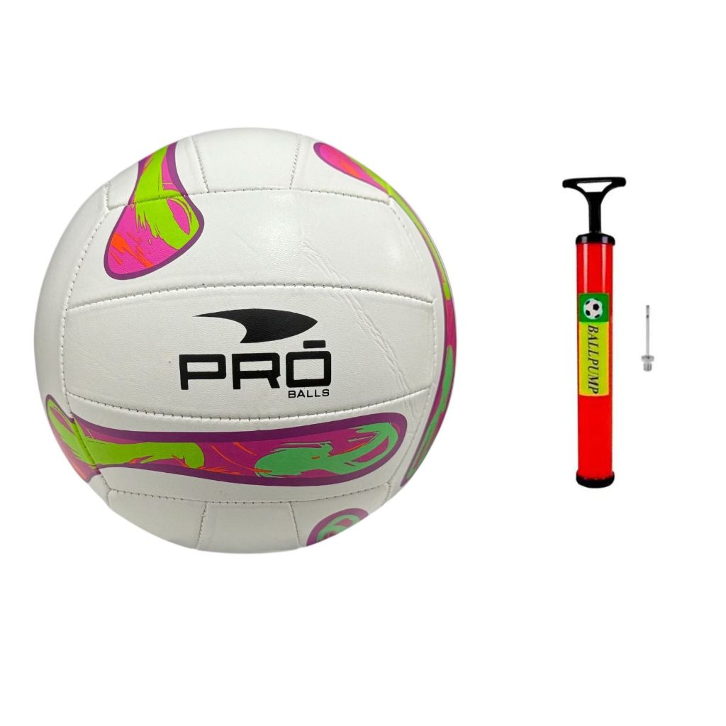 Kit bola de volei PVC rosa praia quadra + bomba ar com bico