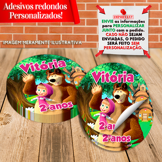 Adesivos Redondos Personalizados Masha e o Urso