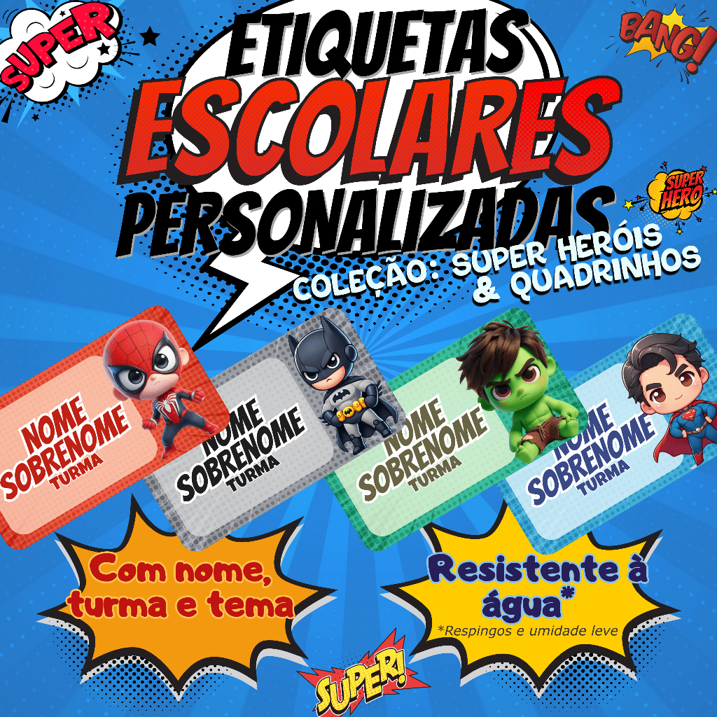 Etiqueta Escolar Super Heróis: Onde Comprar | BuscaProdutos