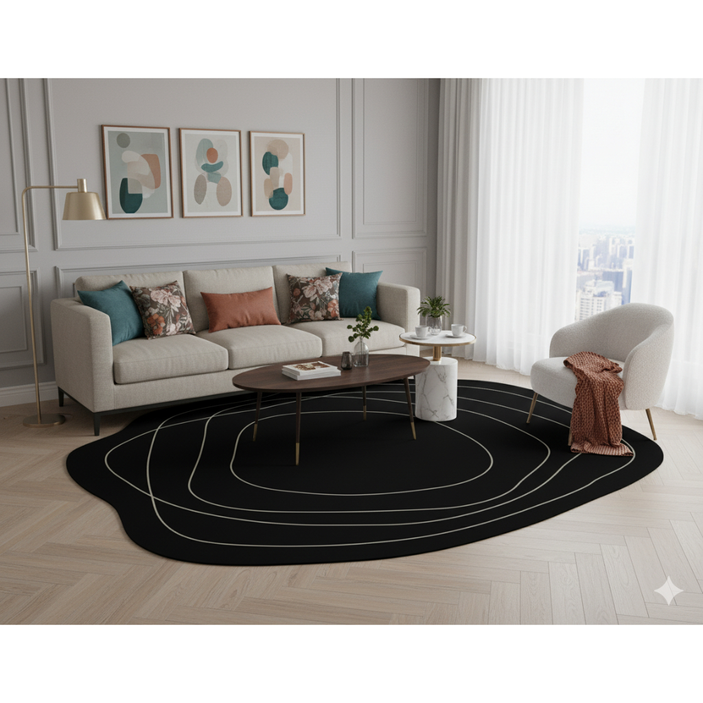 Tapete Orgânico Pirilampo Preto com Listras Sala/quarto 2x1,20m