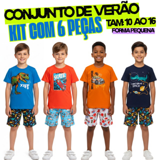 Kit 6 Peças de Roupa Juvenil Menino com 3 Camiseta e Regata e 3 Bermuda de Moletinho do 10 ao 16 em Oferta na Shopee