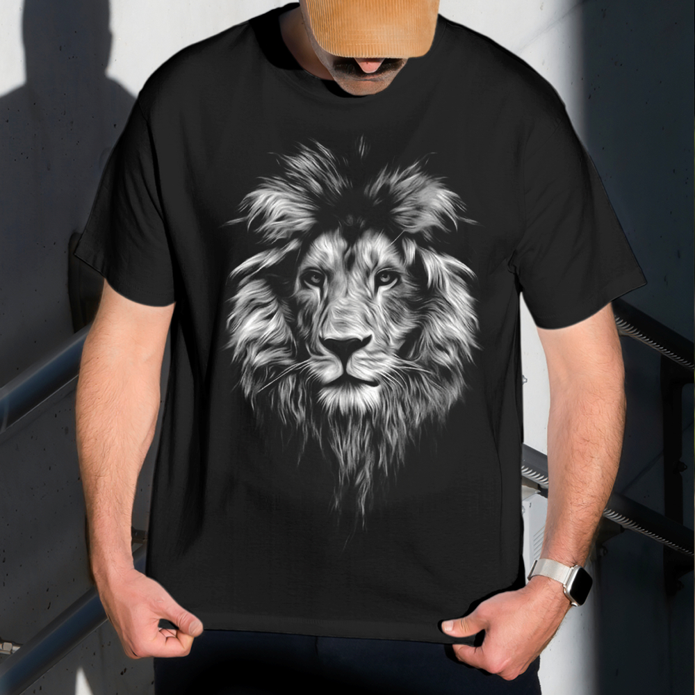 Camiseta Masculina Estampa Leão Cinza 100% Algodão Estilo Conforto Diário Do Tamanho P ao GG